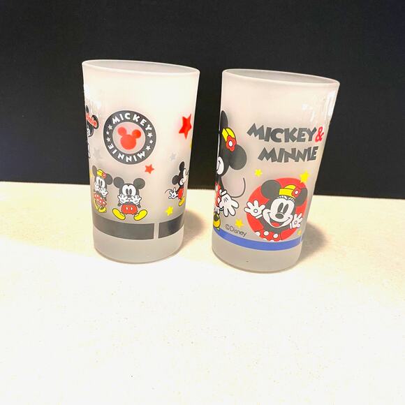 Vintage Frosted Mickey and Minnie mouse drinking glasses collectible Disney - Picture 1 of 12